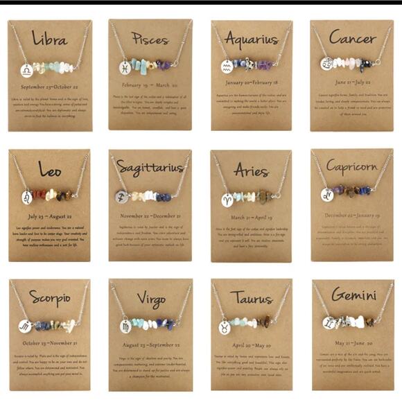 Zodiac Constellation Gemstone Necklace Stainless Steel Horoscope Personal Gift48 - Picture 3 of 14